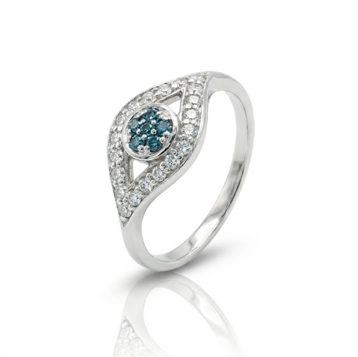 Diamond Pavé Evil Eye Ring | 14K White Gold | Diamond Fashion Ring | Protective Eye Design | 14KW DI EYE RG - Brownee Jewelers
