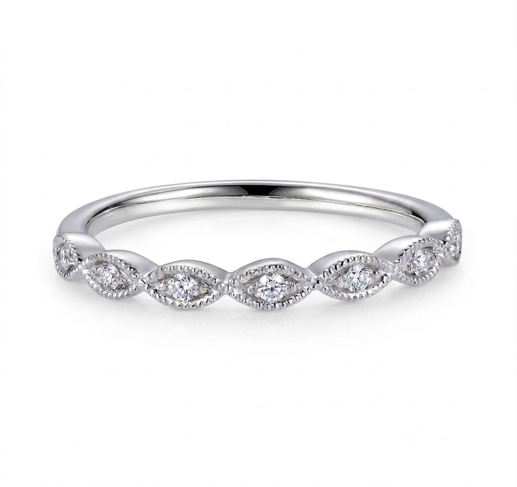 0.06 Total Carat Weight Marquise Diamonds Station Stackable Ring in 14K White Gold