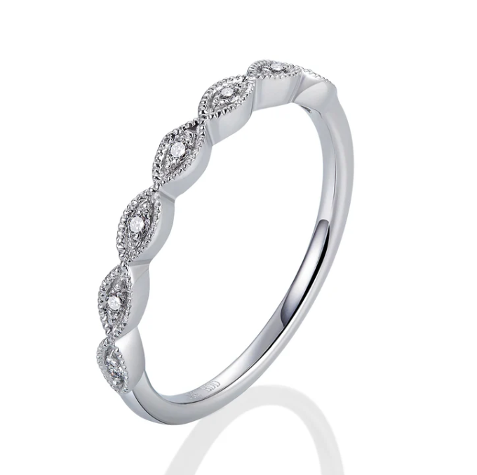 0.06 Total Carat Weight Marquise Diamonds Station Stackable Ring in 14K White Gold