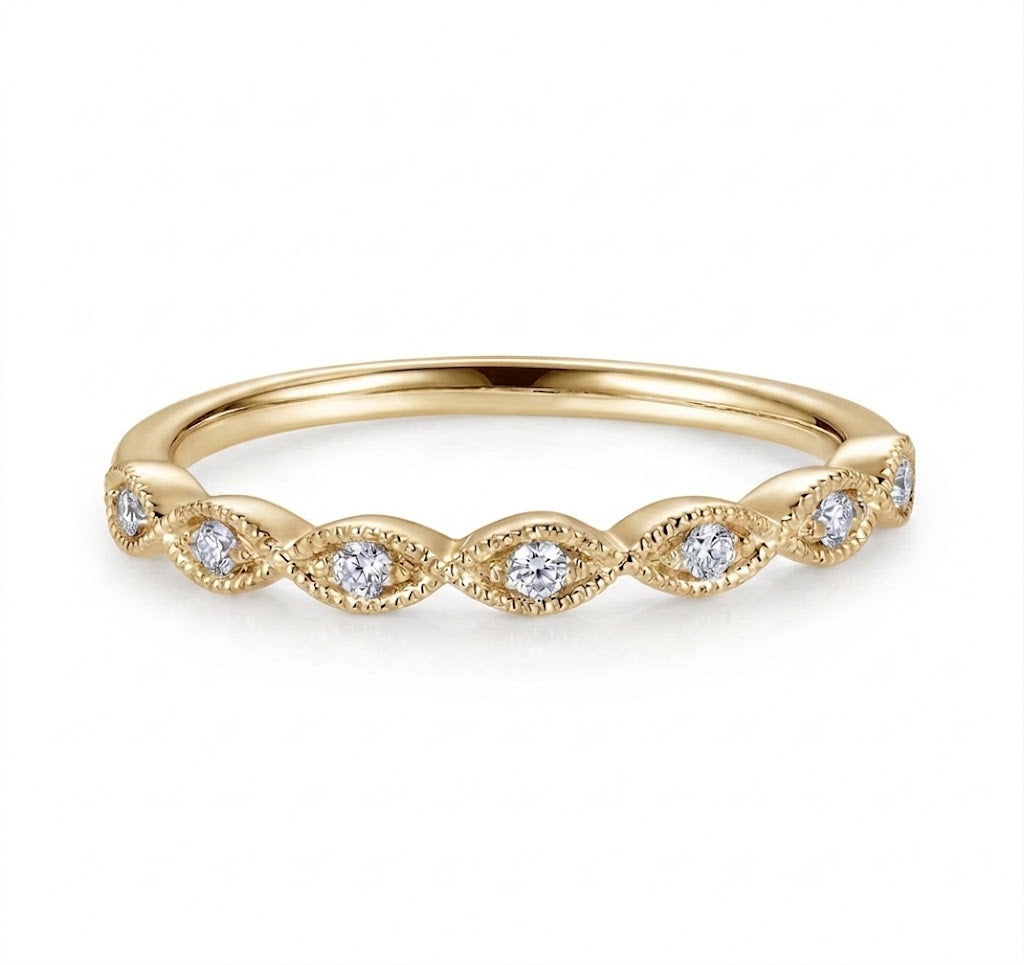 0.06 Total Carat Weight Marquise Station Stackable Diamond Ring in 14K Yellow Gold