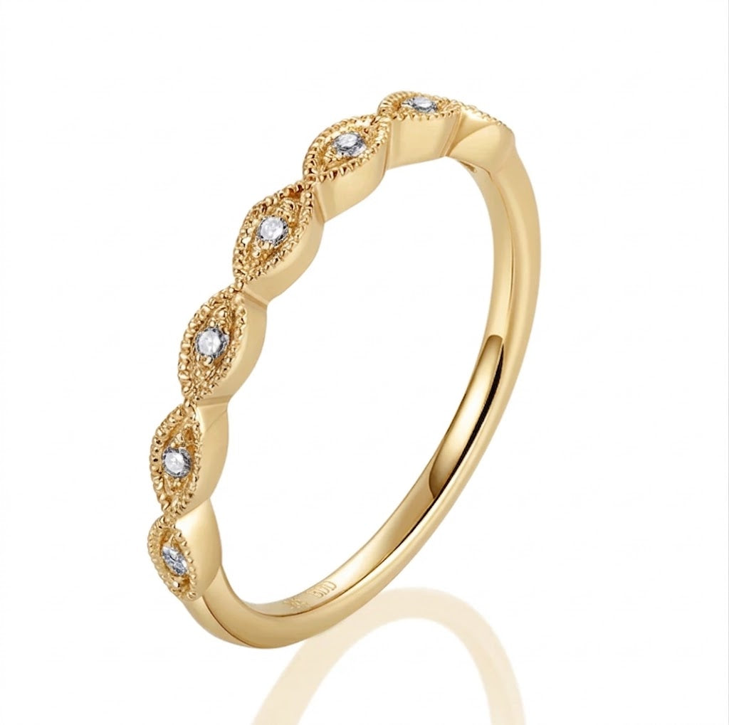0.06 Total Carat Weight Marquise Station Stackable Diamond Ring in 14K Yellow Gold