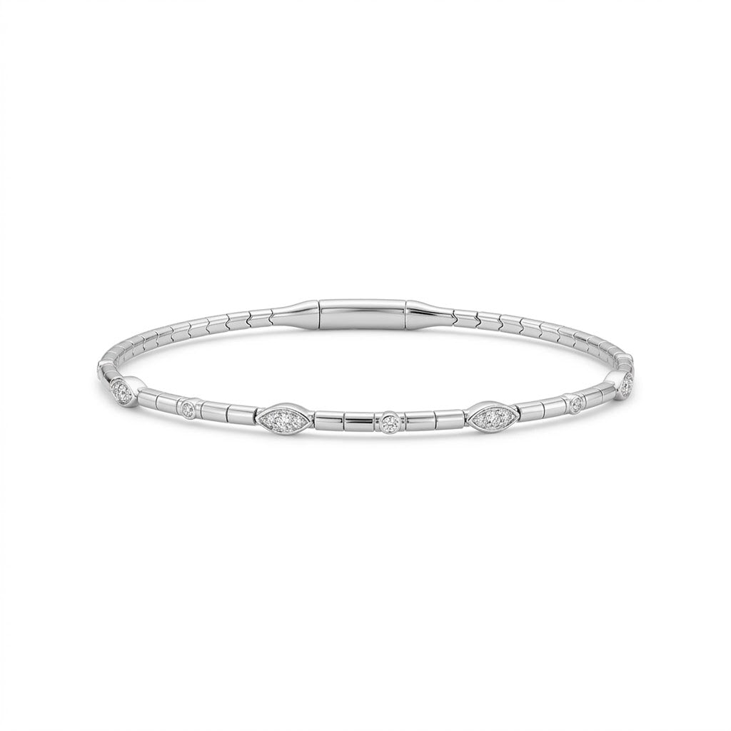 6.75 Inch Sterling Silver Diamond Marquise Flex Bangle Bracelet with 1/10 CT Diamonds