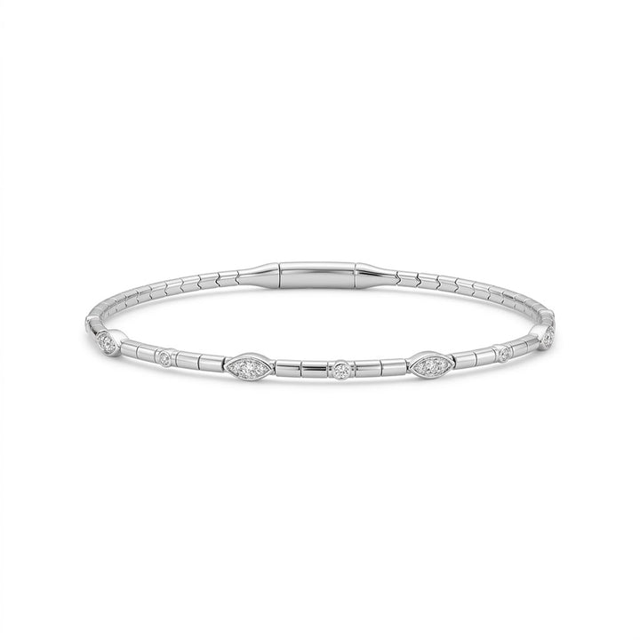 IDD | Diamond Marquise Flex Bangle Bracelet | Sterling Silver | 1/10 CT Diamonds | 6.75 Inch | FSBG5555S8WSL - Brownee Jewelers