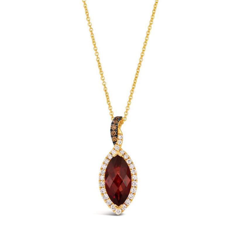 Le Vian® Pomegranate Garnet™ & Diamond Pendant in 14K Honey Gold™ Rich, vibrant, and irresistibly elegant — this Le Vian® pendant showcases a stunning 2 ct. Pomegranate Garnet™, cut in a marquise shape to maximize its deep red glow