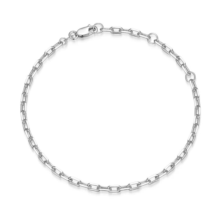 Rhodium-Plated Stainless Steel Diamond-Cut Cable Chain 6 Inch Bracelet