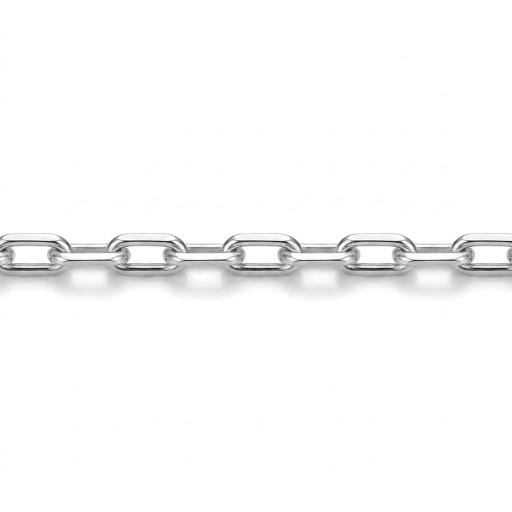 Rhodium-Plated Stainless Steel Diamond-Cut Cable Chain 6 Inch Bracelet