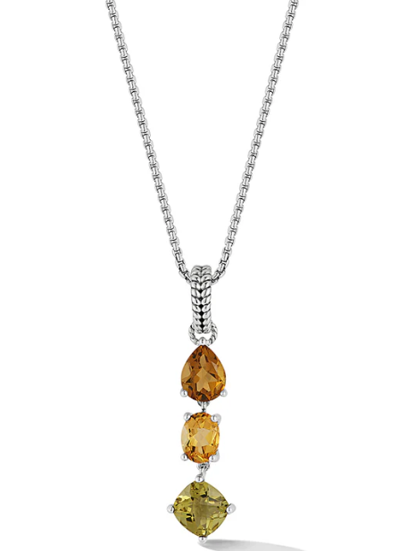 Sterling Silver Earth tone gemstone drop necklace 