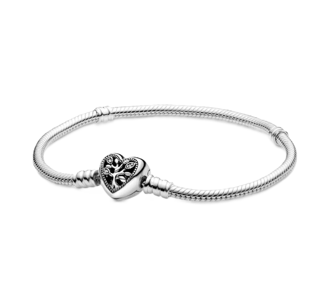 7.1 Inch Pandora Family Tree Heart Clasp Snake Chain Charm Bracelet in Sterling Silver