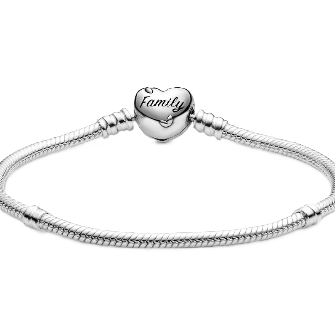 7.1 Inch Pandora Family Tree Heart Clasp Snake Chain Charm Bracelet in Sterling Silver