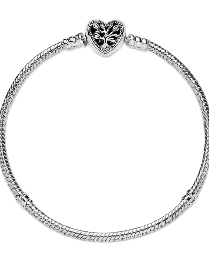 7.1 Inch Pandora Family Tree Heart Clasp Snake Chain Charm Bracelet in Sterling Silver