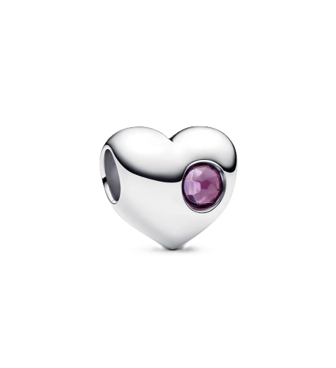 Pandora February Birthstone Heart Charm in Sterling Silver with a Purple Man-Made Crystal
