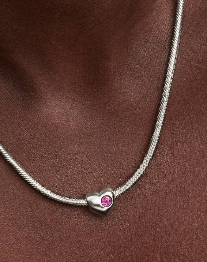 Pandora February Birthstone Heart Charm in Sterling Silver with a Purple Man-Made Crystal