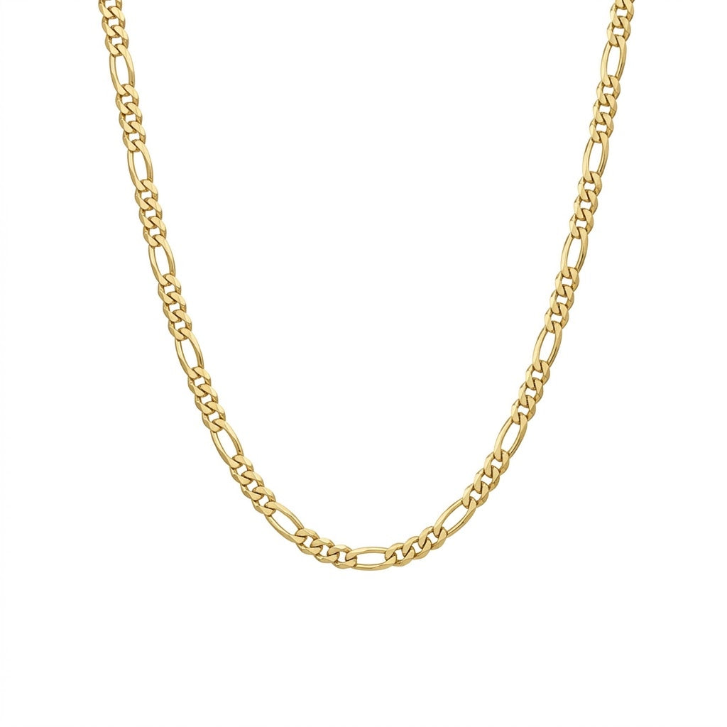7.8MM Width and 24 Inch Length Figaro Link Chain Necklace in Sterling Silver with 18K Gold Plating Finish