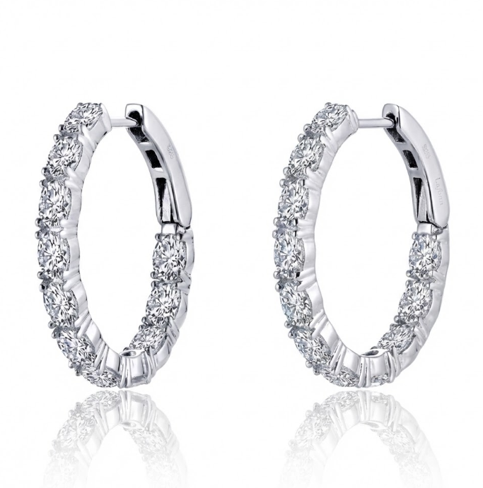 CZ Oval Hinged Hoop Earrings | Sterling Silver | Inside-Out Sparkle Hoops - Brownee Jewelers