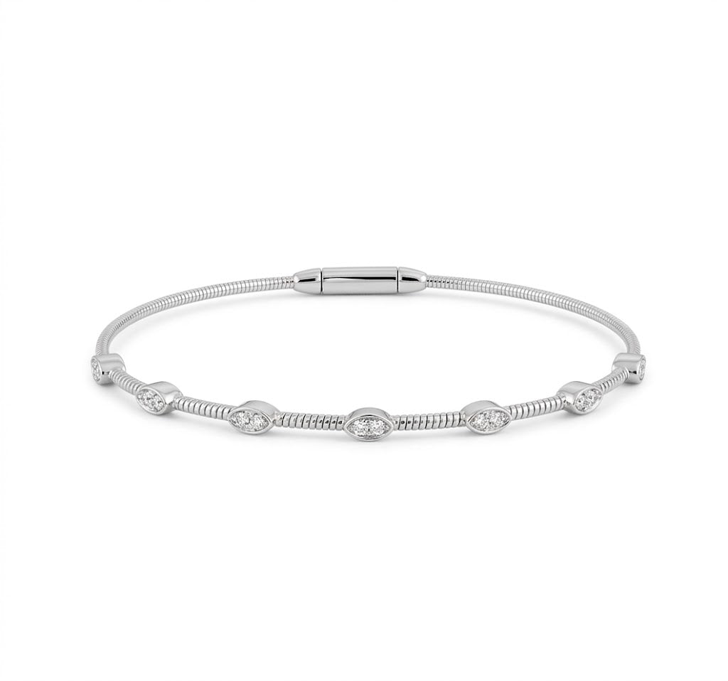 Marquise Flex Bangle Bracelet with 1/5 Total Carat Weight Round Diamonds in Titanium Wire with Sterling Silver