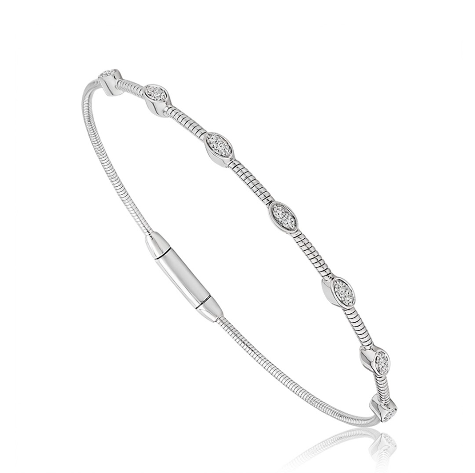 Marquise Flex Bangle Bracelet with 1/5 Total Carat Weight Round Diamonds in Titanium Wire with Sterling Silver