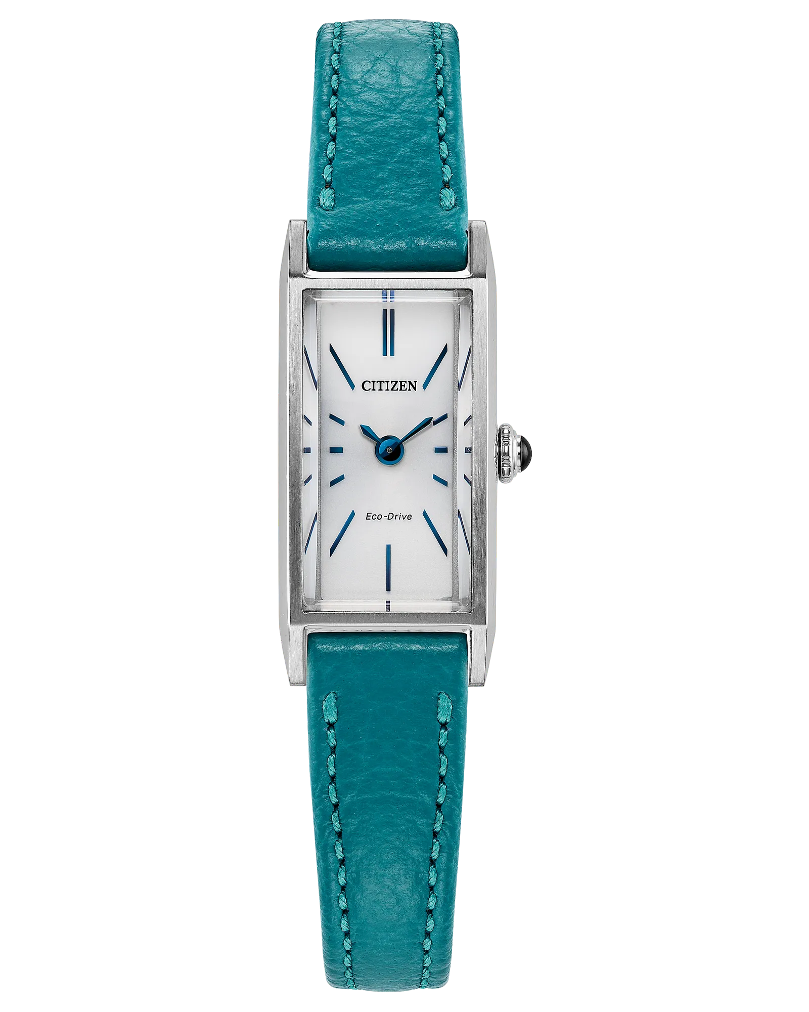 Fio | Citizen Eco-Drive Ladies Watch | Stainless Steel | White Dial Blue Accents | Aqua Leather Strap - Brownee Jewelers