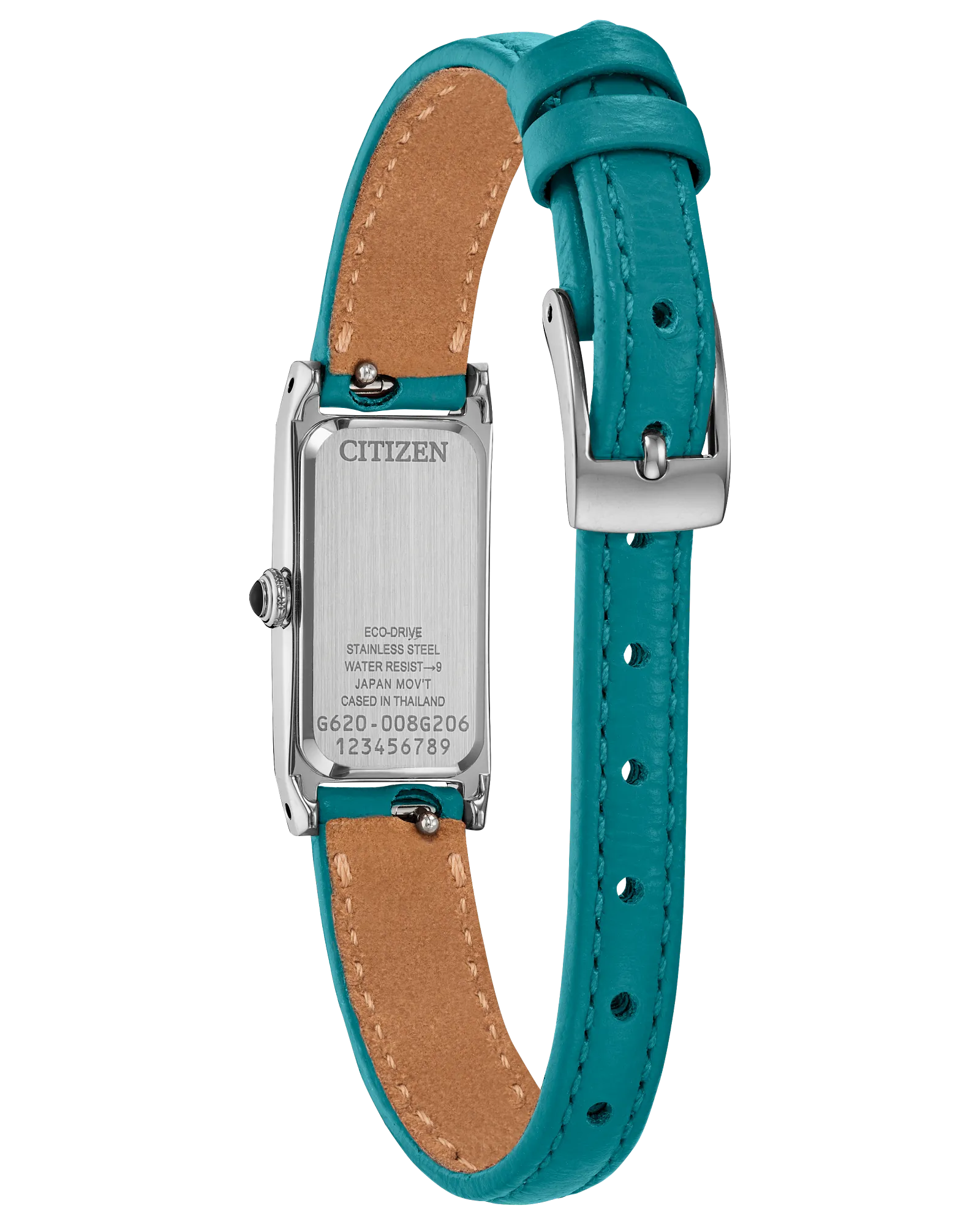 Fio | Citizen Eco-Drive Ladies Watch | Stainless Steel | White Dial Blue Accents | Aqua Leather Strap - Brownee Jewelers