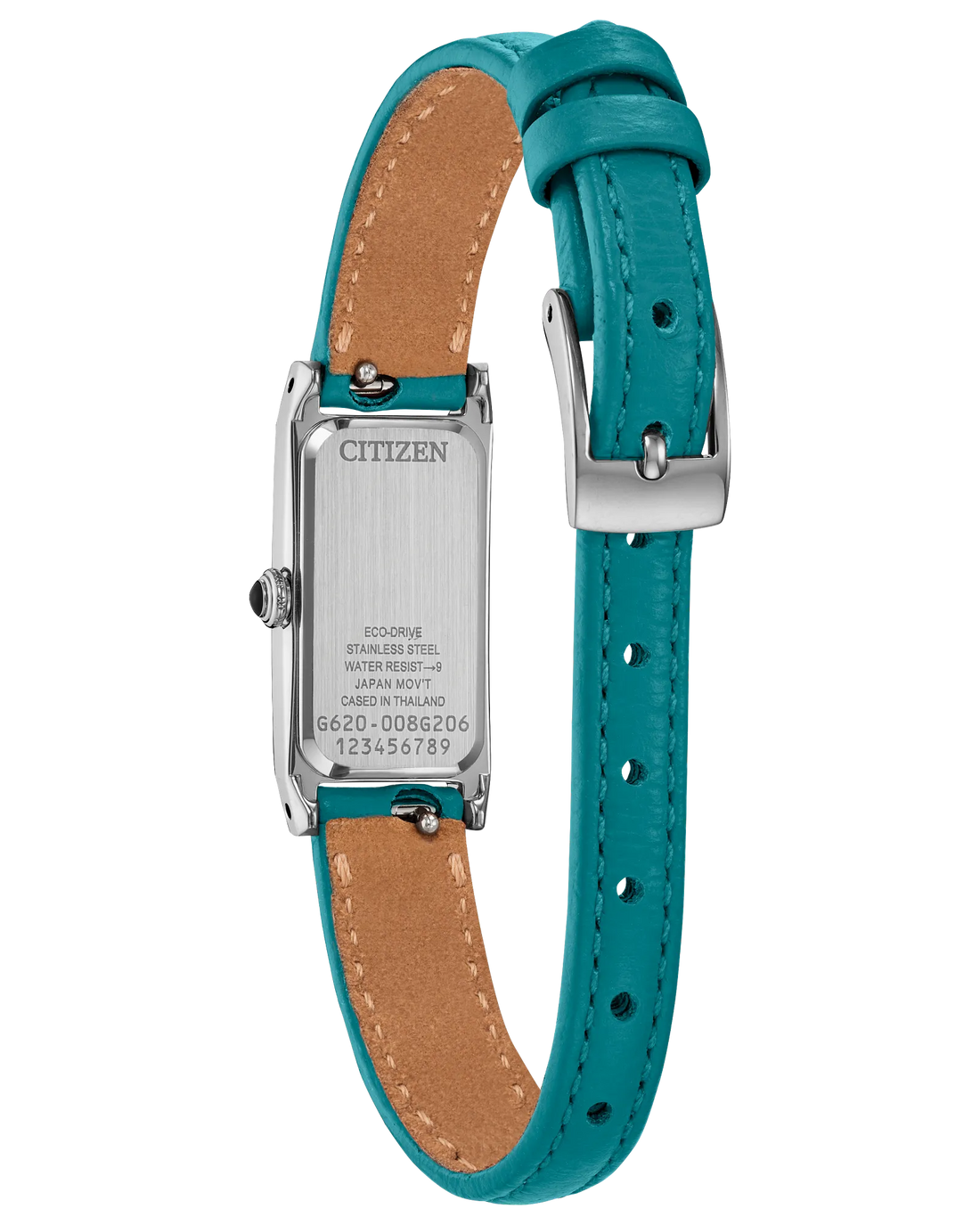 Fio | Citizen Eco-Drive Ladies Watch | Stainless Steel | White Dial Blue Accents | Aqua Leather Strap - Brownee Jewelers