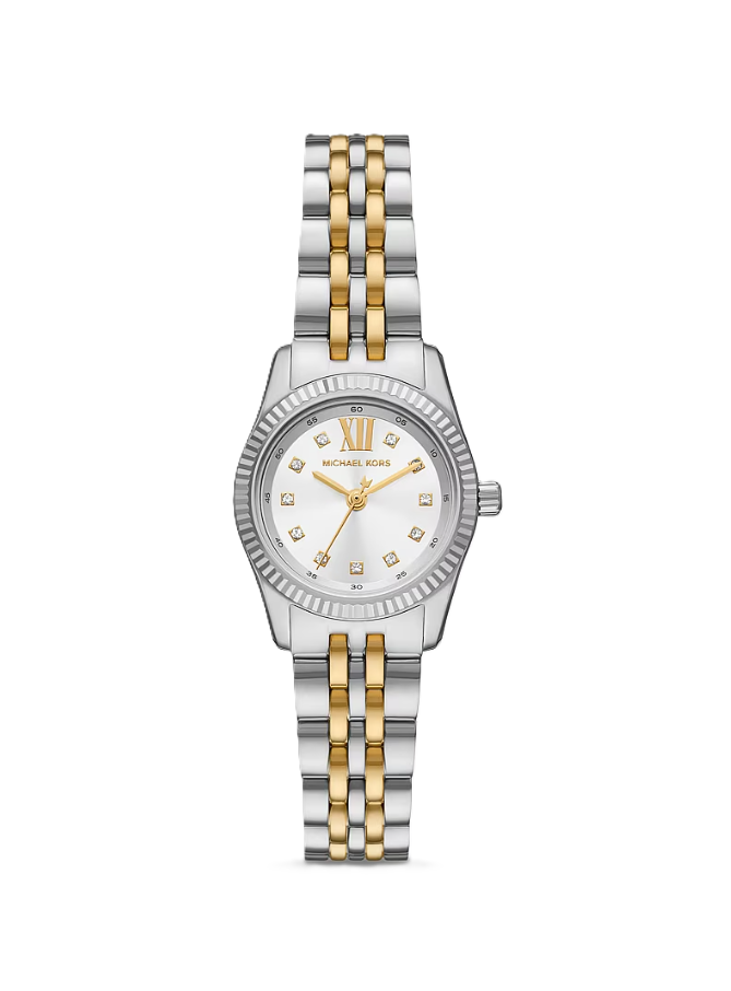 Petite Lexington Pavé Two-Tone Watch | Michael Kors | Stainless Steel | 28mm Case | Silver & Gold-Tone Bracelet - Brownee Jewelers