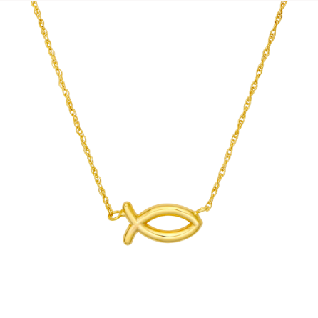 Ichthys Fish Pendant Necklace | 14K Yellow Gold | Adjustable 18" Chain | Christian Faith Symbol - Brownee Jewelers