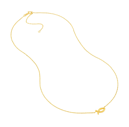 Ichthys Fish Pendant Necklace | 14K Yellow Gold | Adjustable 18" Chain | Christian Faith Symbol - Brownee Jewelers