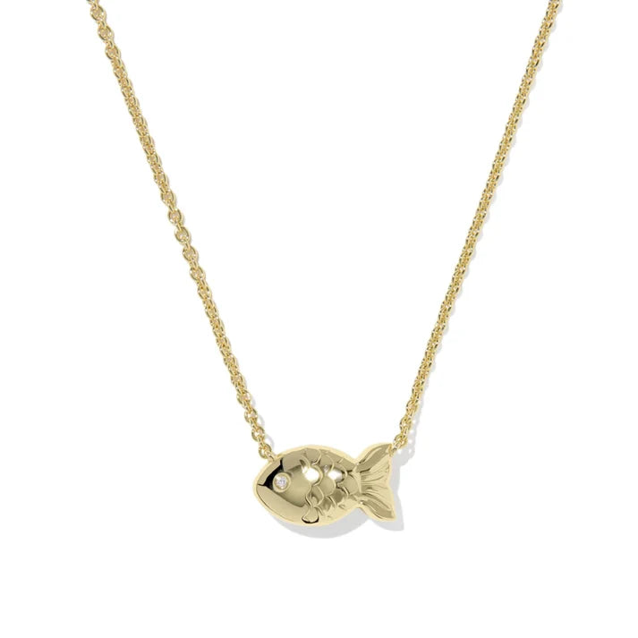 Kendra Scott Parker Fish Pendant Necklace in Gold-Plated Brass with a Reversible Abalone Shell Fish Pendant 