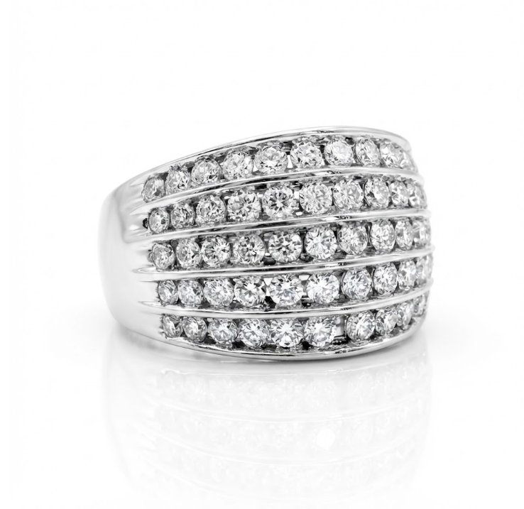Round Diamond 5-Row Ring | 10K White Gold | Multi-Row Diamond Band - Brownee Jewelers