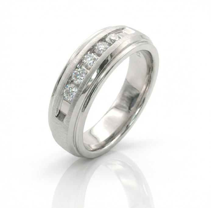 Five Diamond Channel Band | Round Diamonds | 0.25 ctw | 10K White Gold Ring | Channel Set - Brownee Jewelers