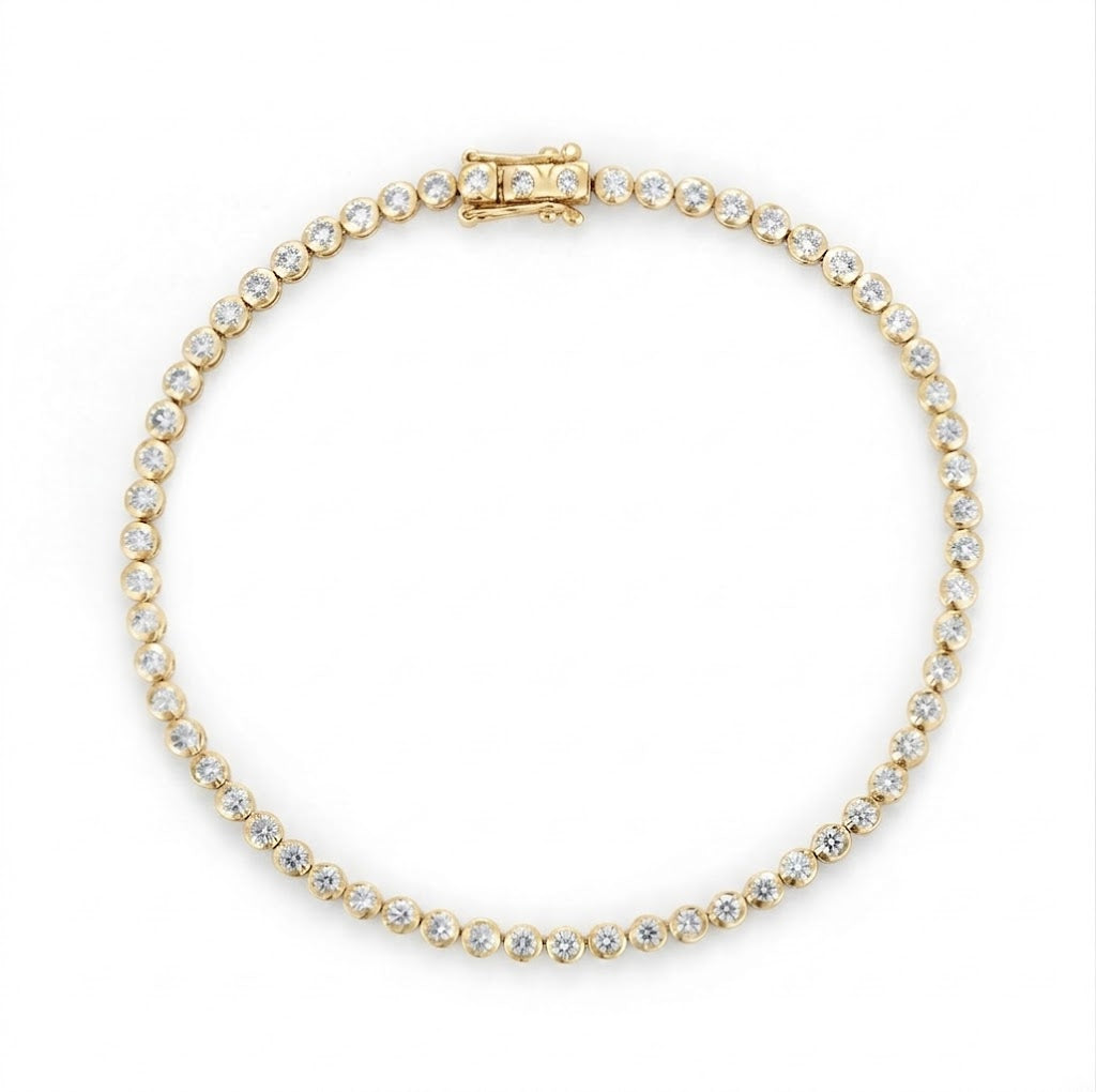 Round Bezel-Set Diamond Tennis Bracelet | 14K Yellow Gold | 1.96 CTW Diamonds | Classic Tennis Bracelet - Brownee Jewelers