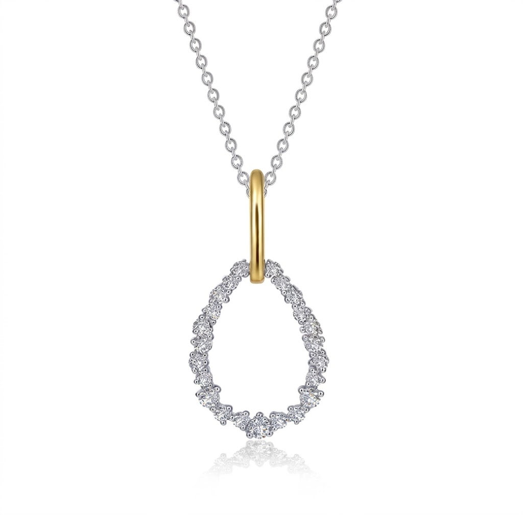 Lafonn | Teardrop CZ Pendant Necklace | Two-Tone Sterling Silver | 0.53 ctw | Open Drop Design | P0245CLT20 - Brownee Jewelers