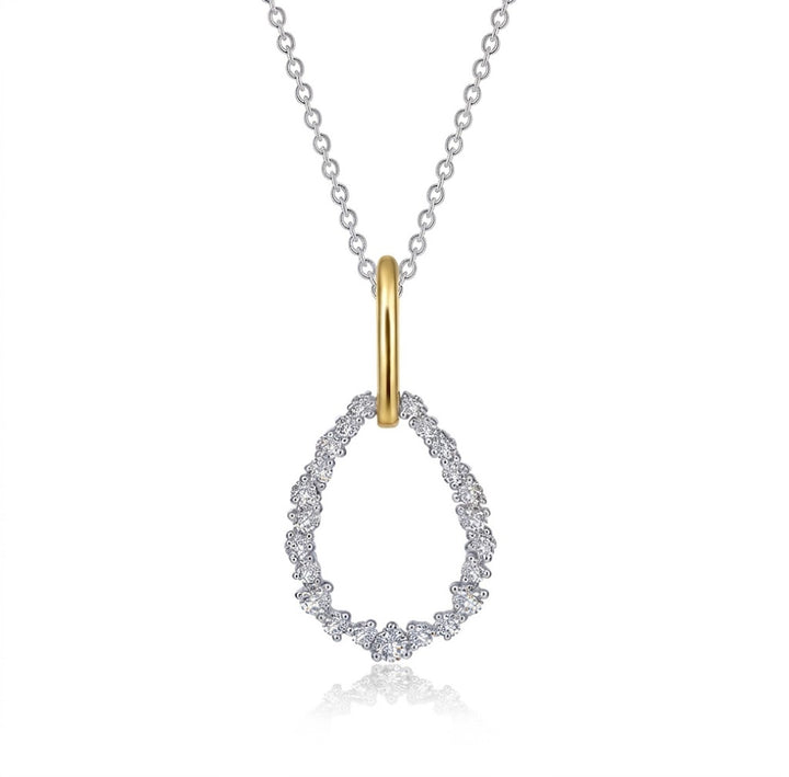 Lafonn | Teardrop CZ Pendant Necklace | Two-Tone Sterling Silver | 0.53 ctw | Open Drop Design | P0245CLT20 - Brownee Jewelers