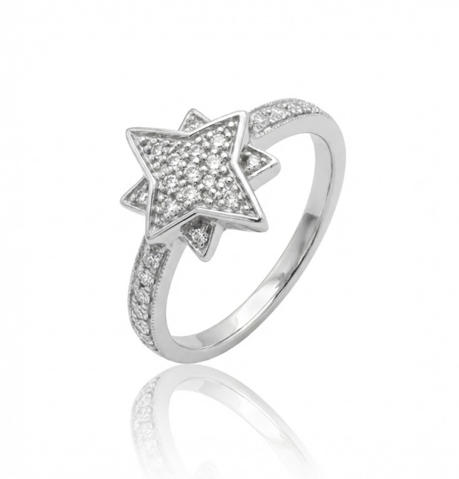 Diamond Star Cluster Ring | 14K White Gold | Round Brilliant Diamonds | Celestial Statement Design - Brownee Jewelers