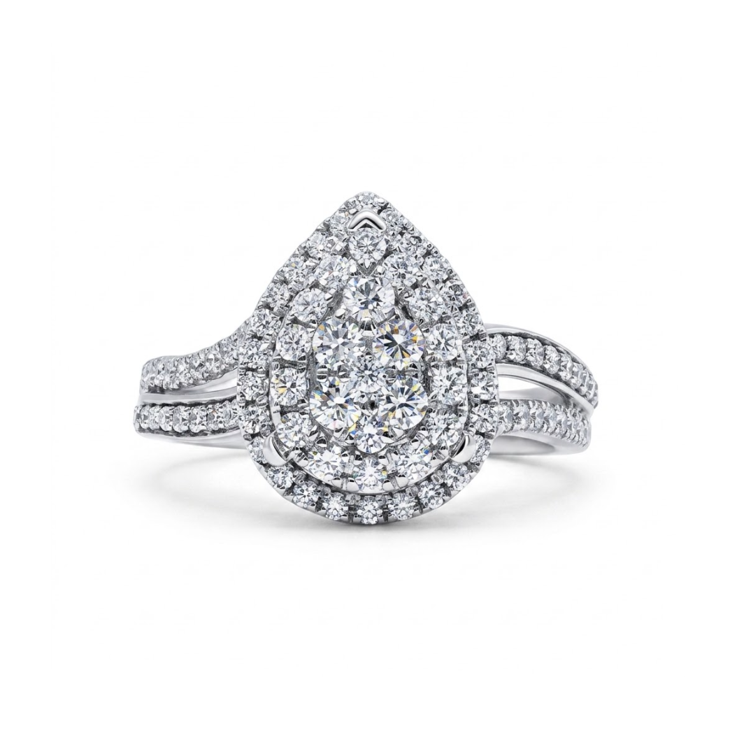 Pear Cluster Diamond Ring | 14K White Gold | 85 Round Diamonds | JAGi22346001 - Brownee Jewelers