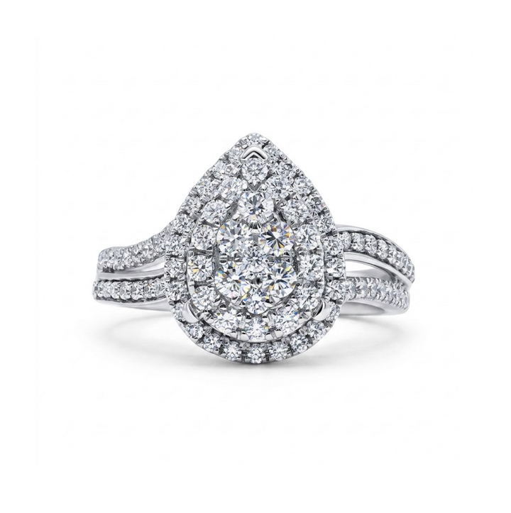 Pear Cluster Diamond Ring | 14K White Gold | 85 Round Diamonds | JAGi22346001 - Brownee Jewelers