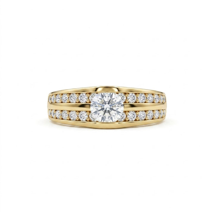 Round Diamond Engagement Ring | 14K Yellow Gold | 0.51 CT Round Diamond with Diamond Accents | Channel-Set Design - Brownee Jewelers