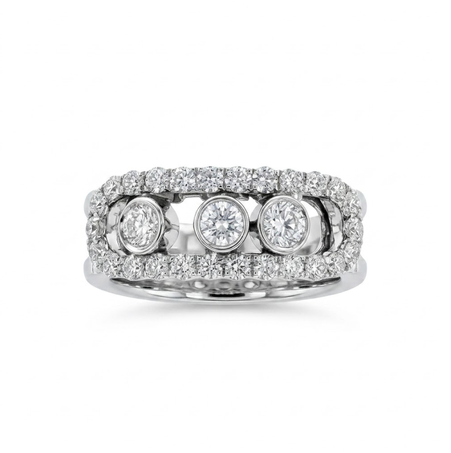 Floating Diamond Band | 14K White Gold | Round Diamonds | Modern Fashion Ring - Brownee Jewelers