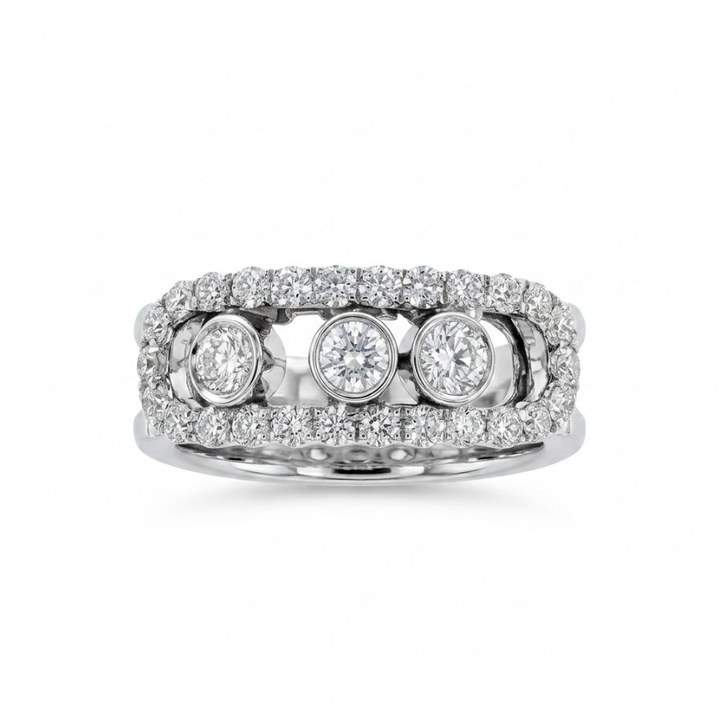 Floating Diamond Band | 14K White Gold | Round Diamonds | Modern Fashion Ring - Brownee Jewelers