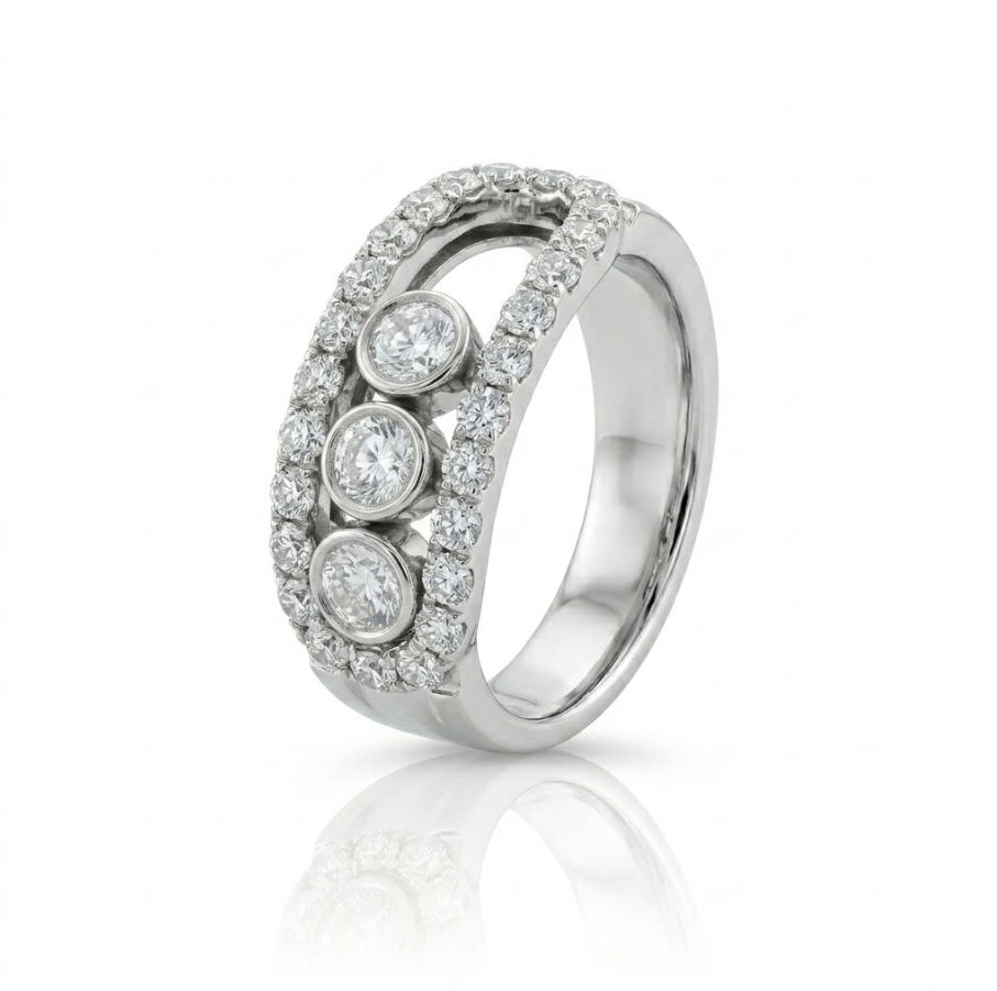 Floating Diamond Band | 14K White Gold | Round Diamonds | Modern Fashion Ring - Brownee Jewelers