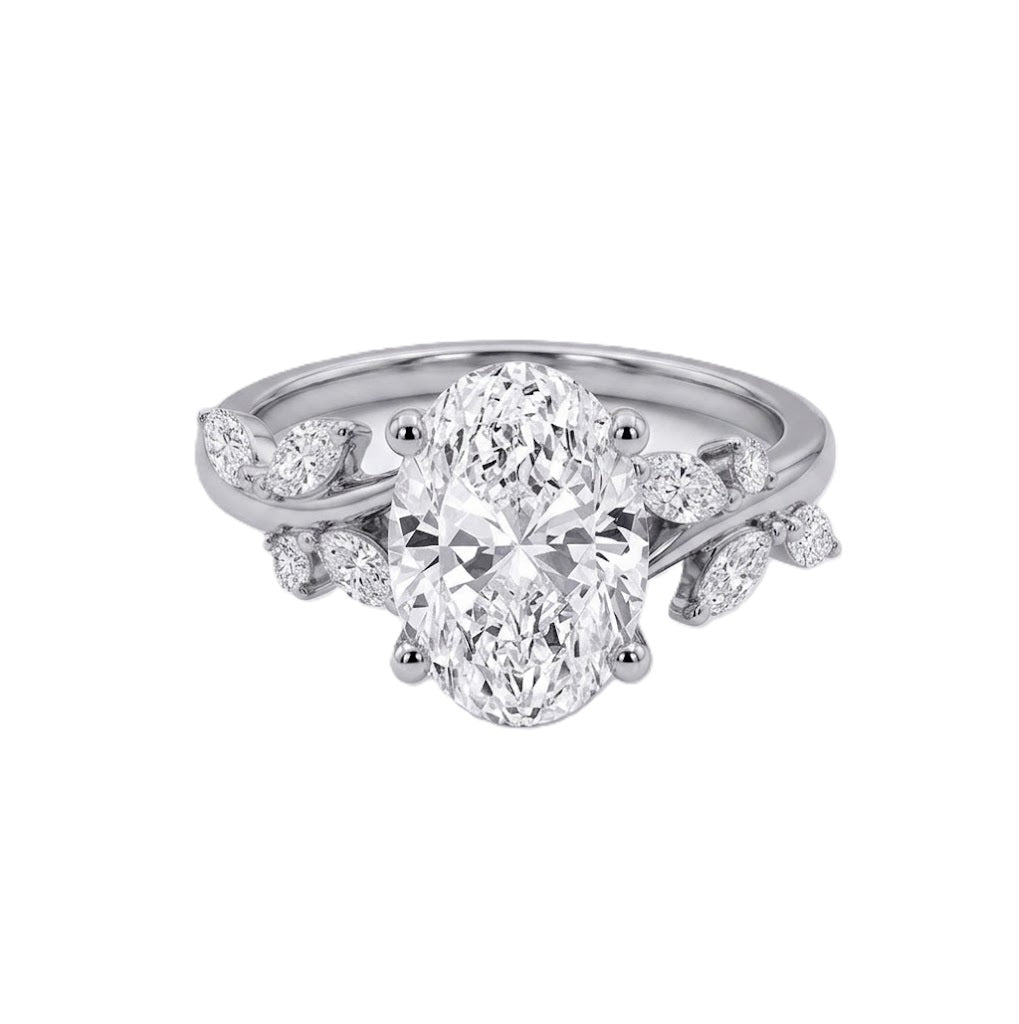 1 CT Oval Lab-Grown Diamond Engagement Ring | 10K White Gold | 1.25 CTTW Round & Marquise Diamond Accents | LGR49190-125 - Brownee Jewelers
