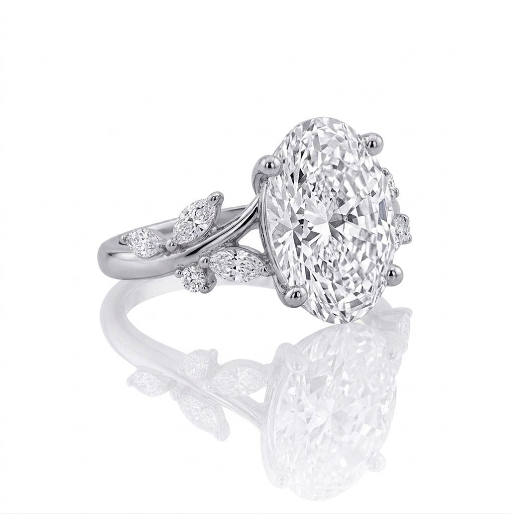 1 CT Oval Lab-Grown Diamond Engagement Ring | 10K White Gold | 1.25 CTTW Round & Marquise Diamond Accents | LGR49190-125 - Brownee Jewelers