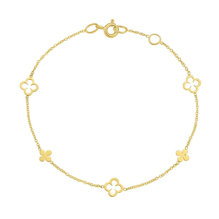 Clover Cable Station Bracelet | 14K Yellow Gold | 7 Inches | Spring Ring Clasp | C20325-07 - Brownee Jewelers
