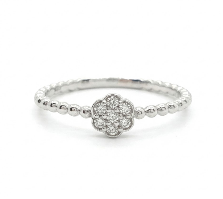 Diamond Flower Cluster Ring | 10K White Gold | 0.08 ctw Diamond Ring - Brownee Jewelers