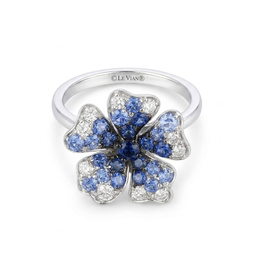 LeVian | Denim Ombré® Sapphire Flower Ring | 14K White Gold | Denim & Vanilla Sapphires | Floral Ring | TSXJ 12R - Brownee Jewelers