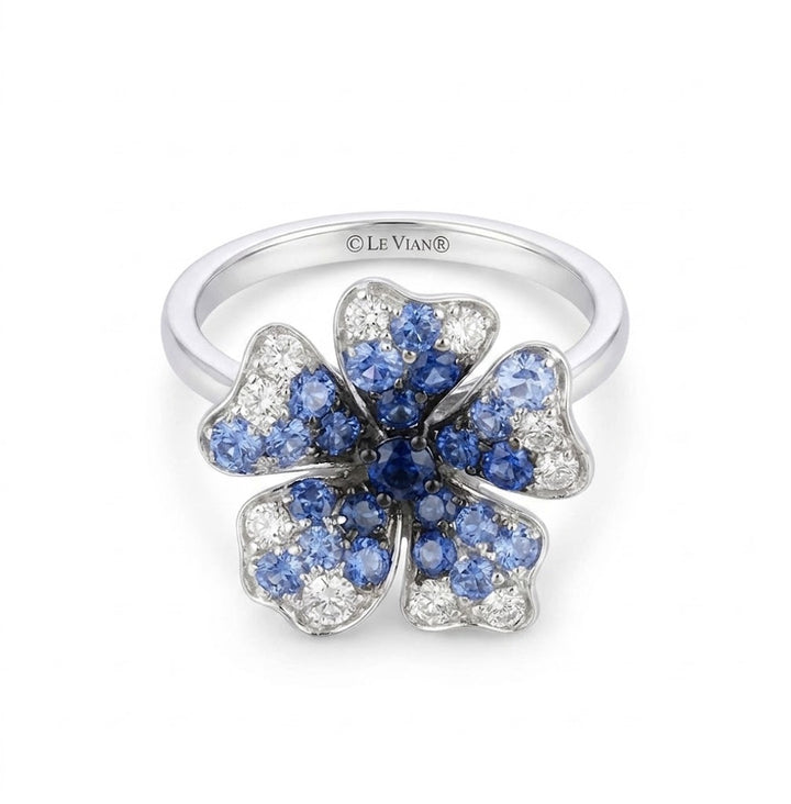 LeVian | Denim Ombré® Sapphire Flower Ring | 14K White Gold | Denim & Vanilla Sapphires | Floral Ring | TSXJ 12R - Brownee Jewelers