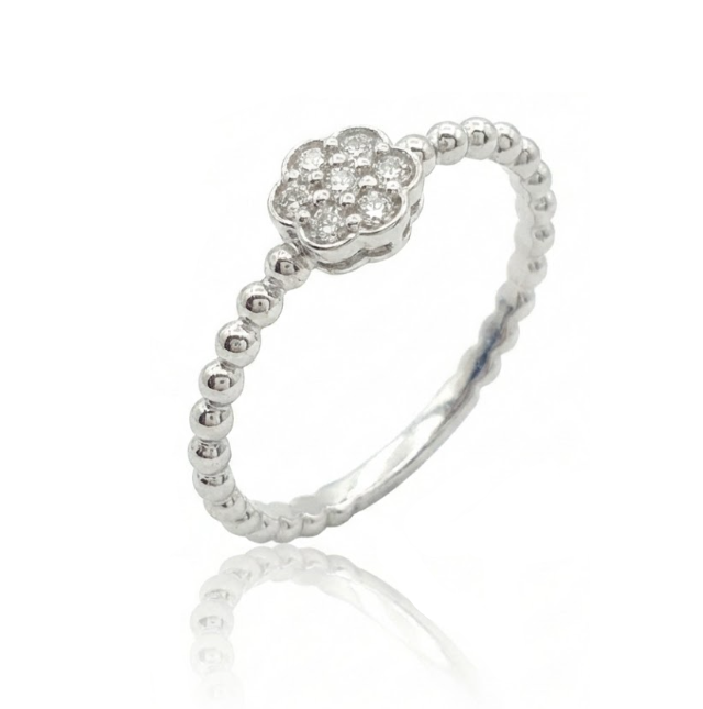 Diamond Flower Cluster Ring | 10K White Gold | 0.08 ctw Diamond Ring - Brownee Jewelers