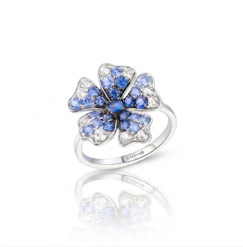LeVian | Denim Ombré® Sapphire Flower Ring | 14K White Gold | Denim & Vanilla Sapphires | Floral Ring | TSXJ 12R - Brownee Jewelers