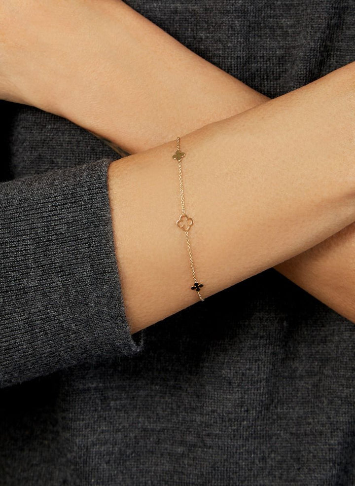 Clover Cable Station Bracelet | 14K Yellow Gold | 7 Inches | Spring Ring Clasp | C20325-07 - Brownee Jewelers