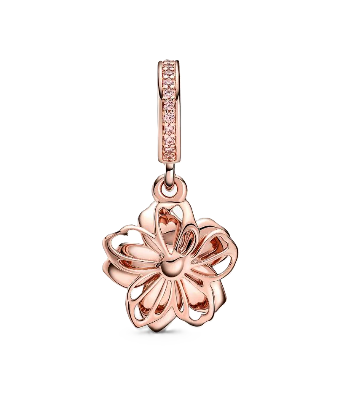 Pandora Movable Cherry Blossom Dangle Charm in Sterling Silver with 14K Rose Gold-Plating