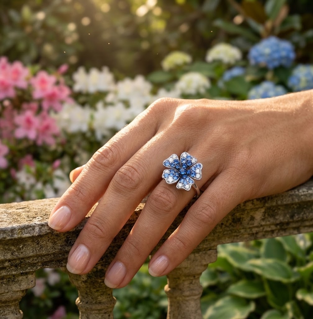 LeVian | Denim Ombré® Sapphire Flower Ring | 14K White Gold | Denim & Vanilla Sapphires | Floral Ring | TSXJ 12R - Brownee Jewelers